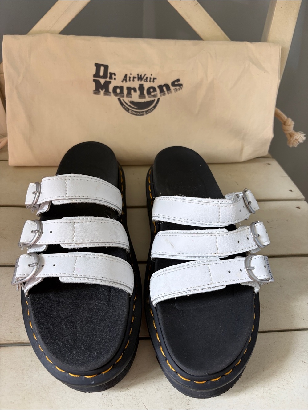 Dr. Martens White Triple-Strap women’s Sandals with Black Footbed